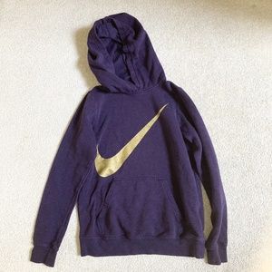 nike girls m purple hoodie gold swoosh dynasty cot